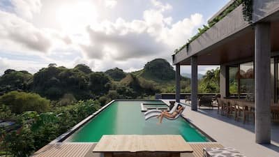 Piscina panorámica, vistas abiertas, lujo tropical con serenidad en villa Talipot