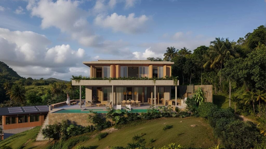 Villa ecológica contemporánea rodeada de naturaleza en Miches RD con vista al mar y montaña